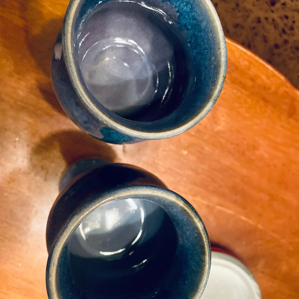 Set Of 2 stoneware Goblets Purple Blue Pottery Decorative Decor - Picture 3 of 5